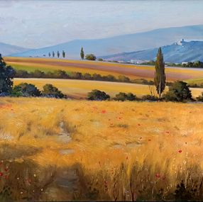 Painting, Summer countryside - June - Tuscany landscape painting, Andrea Borella