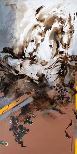 Painting, Cheval Camargue - Portrait de cheval et paysage imaginaire, Danielle Lamaison