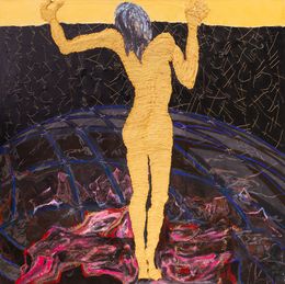 Painting, Femme nue en or - Portrait de femme, Danielle Lamaison