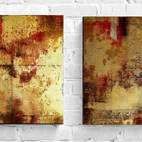 Gemälde, Gold abstract painting #0014 (diptych), Olena Topliss