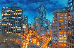 Pintura, Blue Night City Lights, Olga Mihailicenko