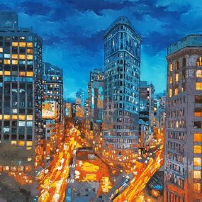 Painting, Blue Night City Lights, Olga Mihailicenko