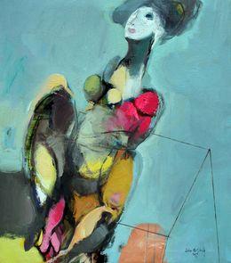 Painting, Woman floating in blue., Qais Alsindy