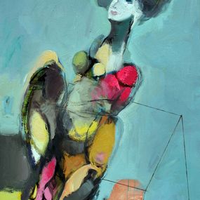 Painting, Woman floating in blue., Qais Alsindy