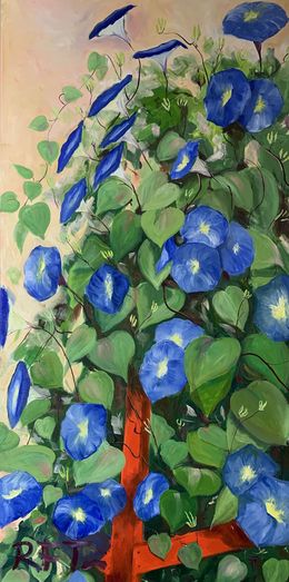 Painting, Morning Glories on a Red Trellis, Rachael Florence