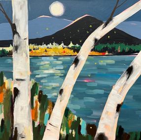 Painting, Moon, Fireflies, and BIrches,, Rebecca Klementovich