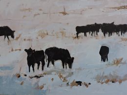 Painting, Cows in Snow, Richard Szkutnik