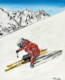 Painting, Red skier, Rinalds Vanadzins