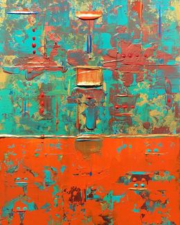 Painting, Abstraction with Orange Gold Box, Robert Lynn