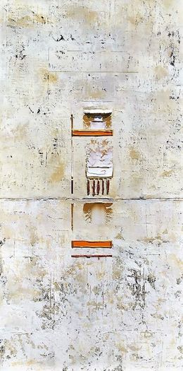 Painting, Primitive Abstract Gold Copper Orange Marks, Robert Lynn