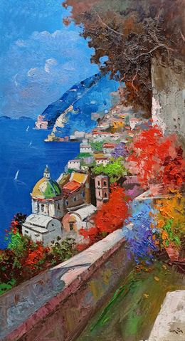 Pintura, Positano colors - Italy impressionist painting, Andrea Borella