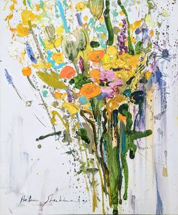 Gemälde, Wildflowers on white, Helen Shukina