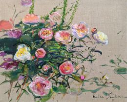 Painting, Peonies on linen, Helen Shukina