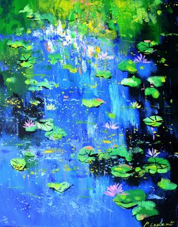 Pintura, Waterlilies on a blue pond, Pol Ledent