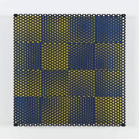 Escultura, Vibration 16 carres bleu et jaune, Antonio Assis