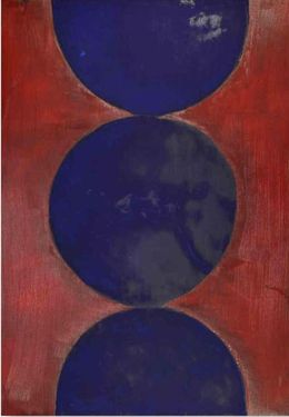 Painting, Blue Circles on Red, Giorgio Lo Fermo