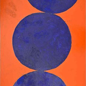 Painting, Blue Circles on Orange, Giorgio Lo Fermo