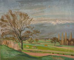 Peinture, Campagne et vaches dans le champ, Armand Cacheux