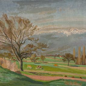 Gemälde, Campagne et vaches dans le champ, Armand Cacheux