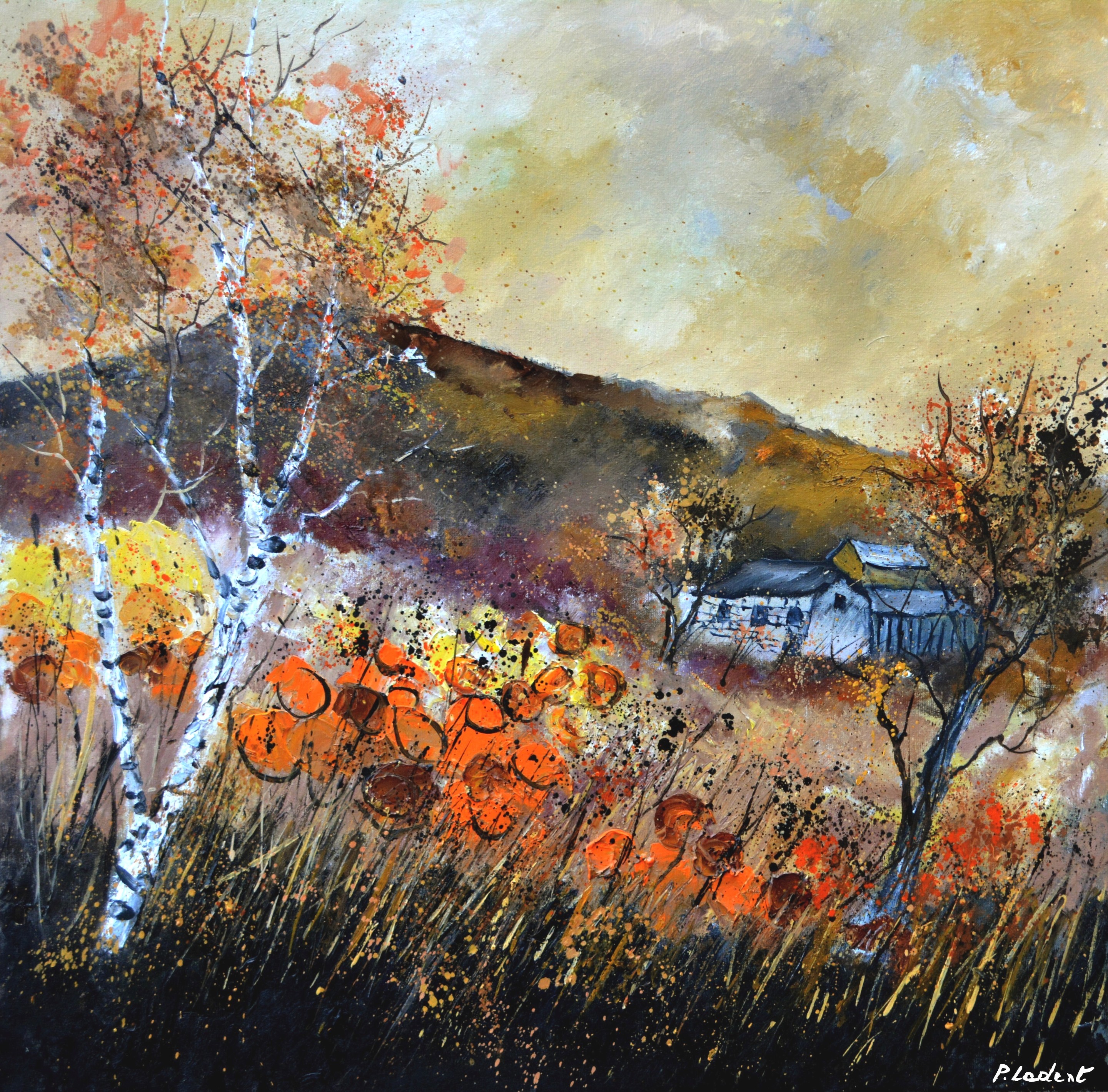 Pol Ledent, Orange flowers in Autumn Pol Ledent, Orange flowers in Autumn