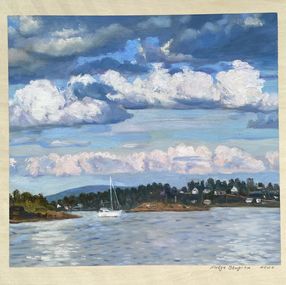 Gemälde, Clouds, boat and water., Nadezda Stupina