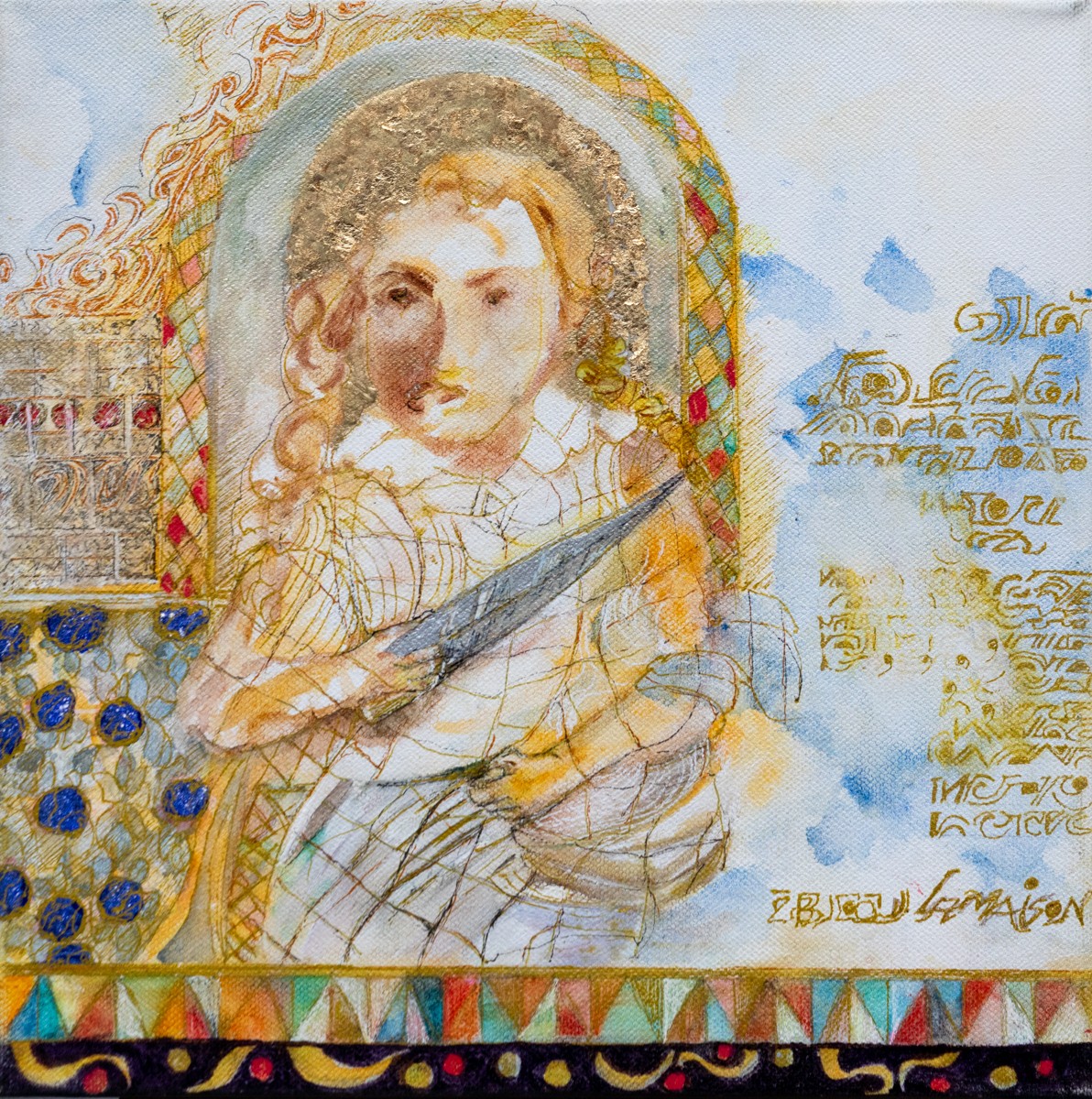 Danielle Lamaison, Romaine 2 - Série figurative aquarelle et or Danielle Lamaison, Romaine 2 - Série figurative aquarelle et or