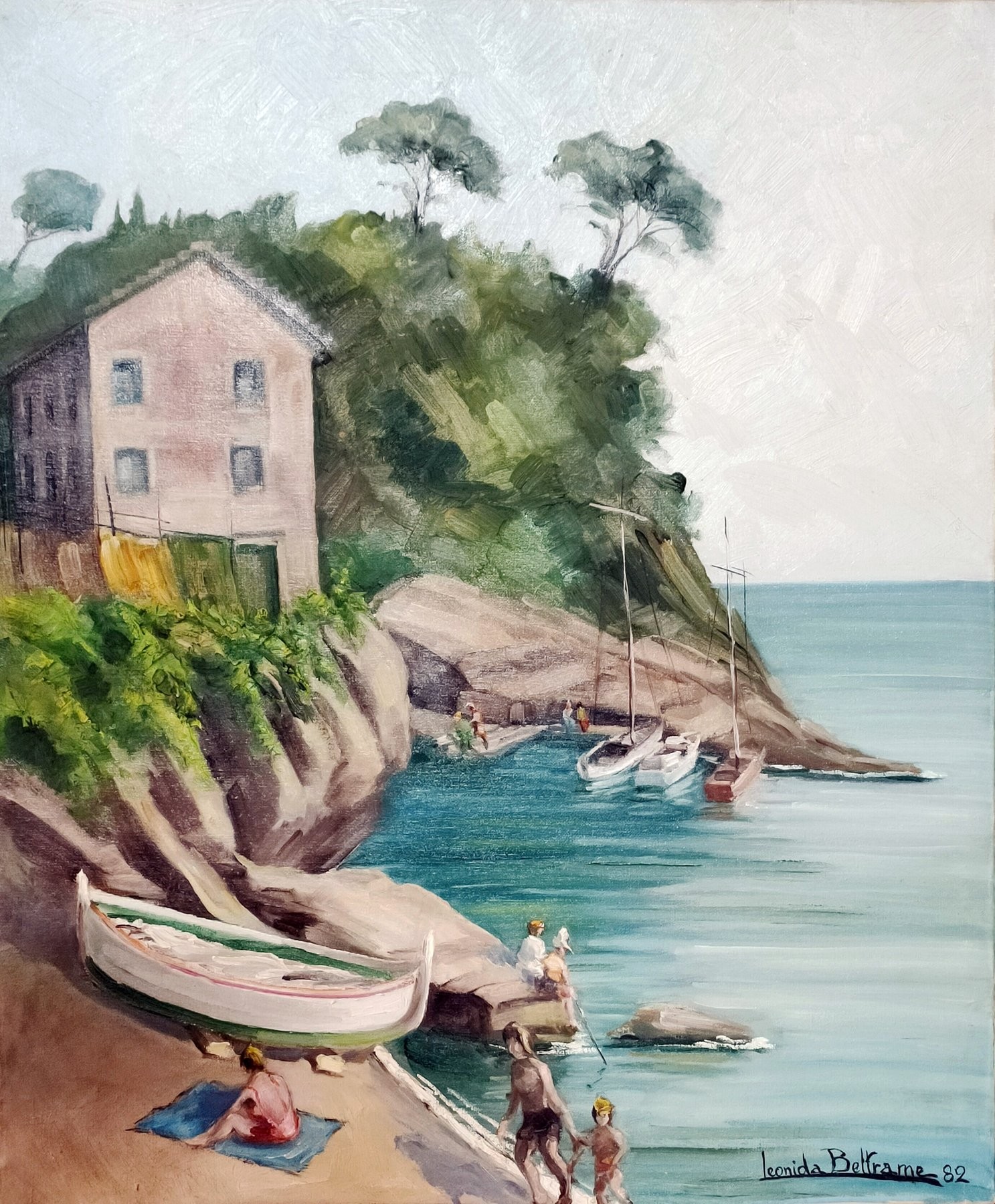 Leonida BELTRAME, San Fruttuoso di Camogli - Bagnanti nel porticciolo dei pescatori Leonida BELTRAME, San Fruttuoso di Camogli - Bagnanti nel porticciolo dei pescatori