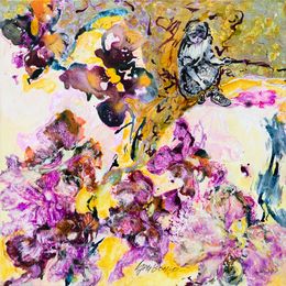 Gemälde, Peindre des Iris - paysage floral semi abstrait, Danielle Lamaison