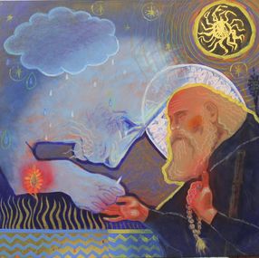 Painting, Monk and lion, Viacheslav Kaidash