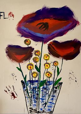 Painting, Fleurs rouges et jaunes, Gauthier Bruel