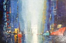 Painting, Bleu sur les docks, Francis L'Huillier