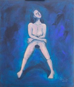 Peinture, Blauer, stehender Akt, Margarita Siebke