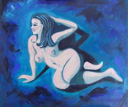 Peinture, Blauer, liegender Akt, Margarita Siebke