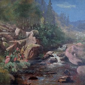 Pintura, Paysage de montagne et petit ruisseau, Edouard Rheiner