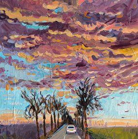 Gemälde, Ciel orageux sur route préférée, Linda Clerget