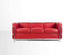 Diseño, Vintage Red LC2 Three Seat Sofa, Le Corbusier