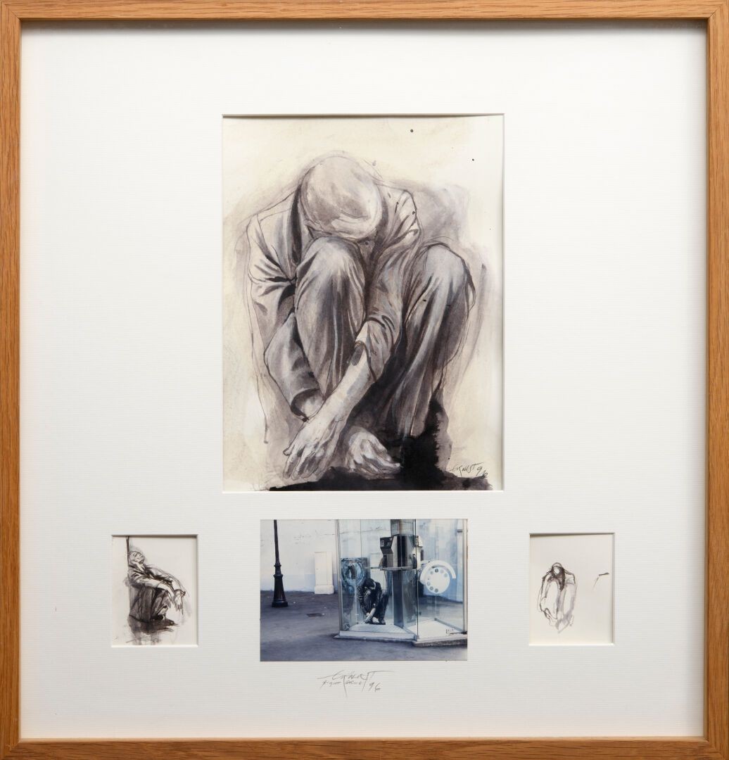 Ernest Pignon-Ernest, Homme accroupi Ernest Pignon-Ernest, Homme accroupi