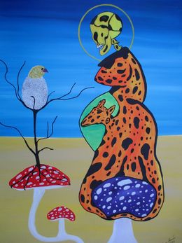 Peinture, St. Giraffe and the Easter chick, Serge Lecomte