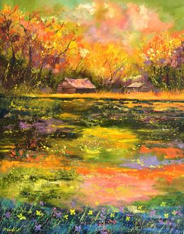Gemälde, Pond in autumn - 10824, Pol Ledent