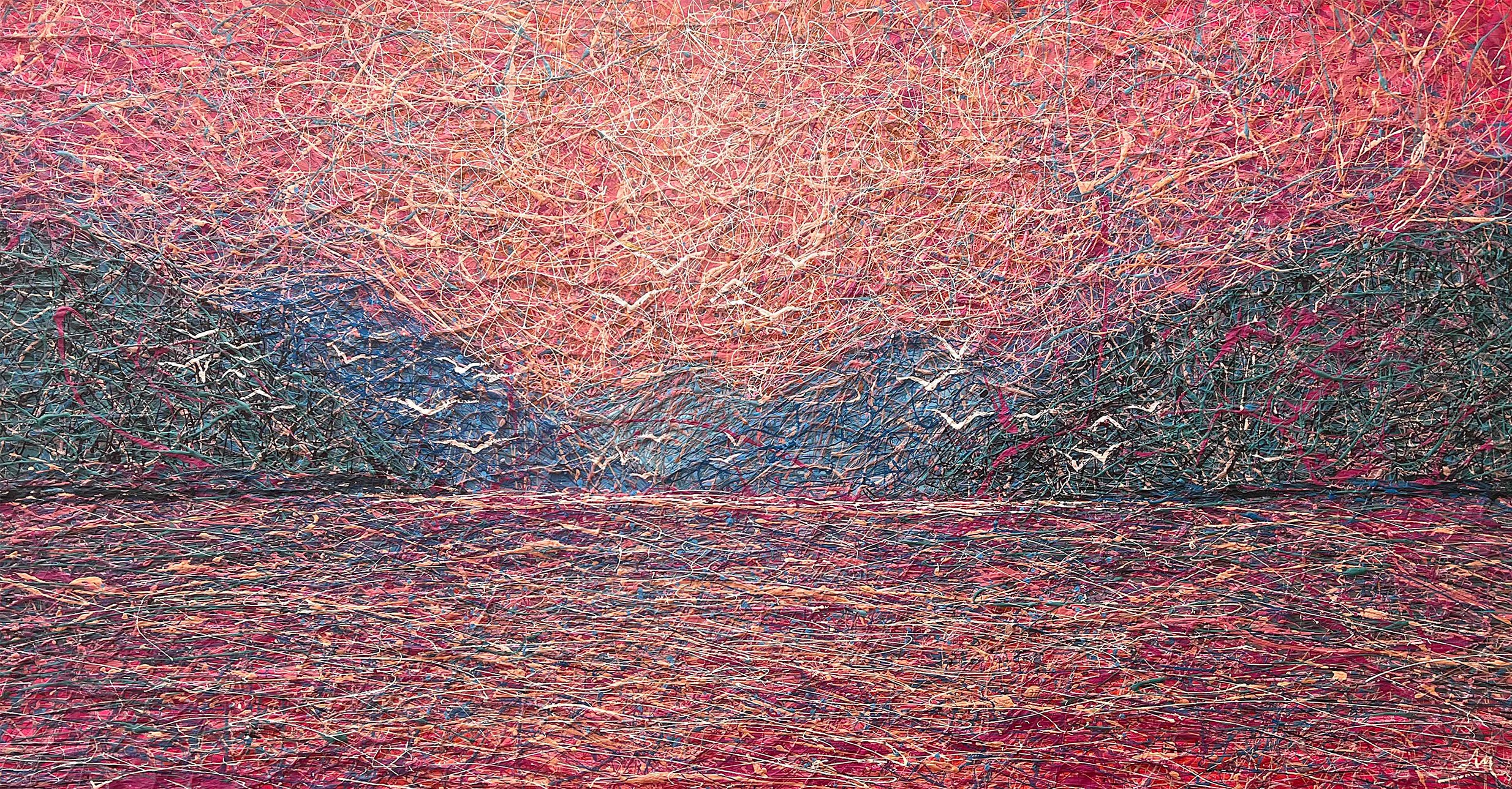 Nadin Antoniuk, Fuchsia sunrise with seagulls (Unveiling Life's Richness) Nadin Antoniuk, Fuchsia sunrise with seagulls (Unveiling Life's Richness)