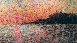 Peinture, Specific moment of morning (red sun and black mountain), Nadine Antoniuk