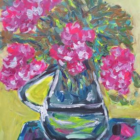 Gemälde, Pink blooming oleanders in a vase, Natalya Mougenot
