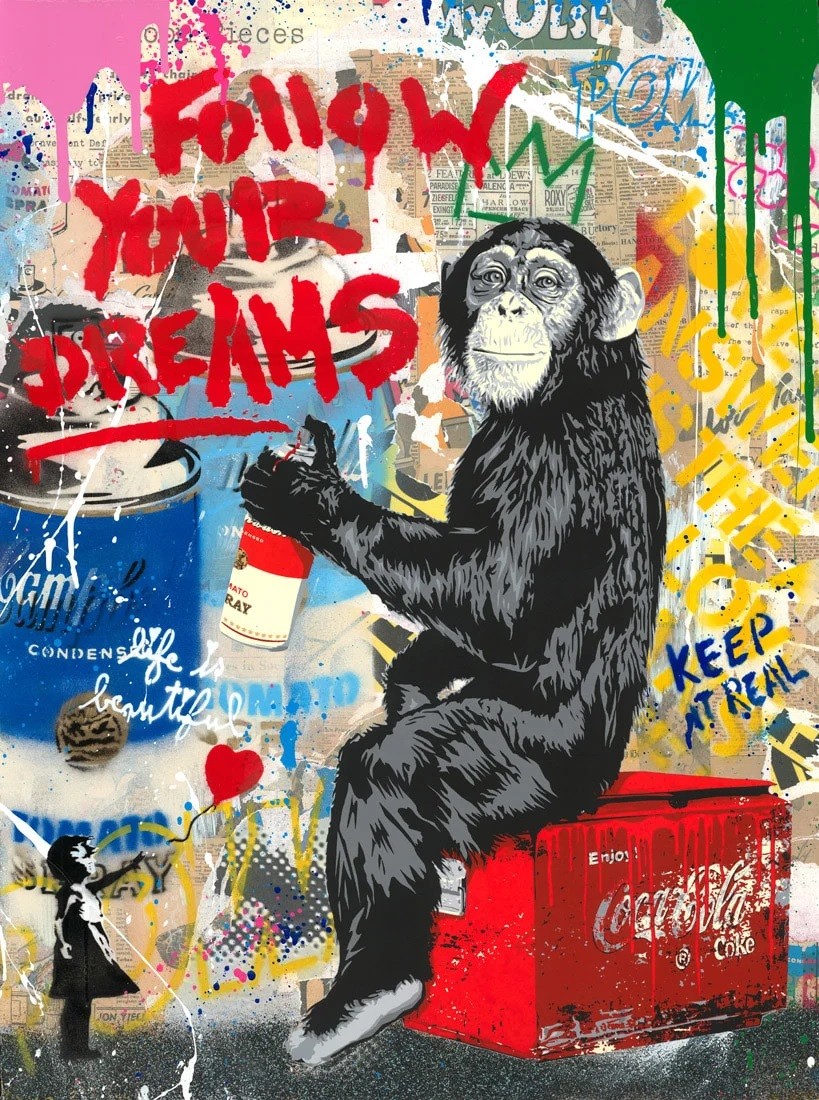Mr Brainwash, Everyday Life - Follow your Dreams | UNIQUE Mixed Media on paper Mr Brainwash, Everyday Life - Follow your Dreams | UNIQUE Mixed Media on paper