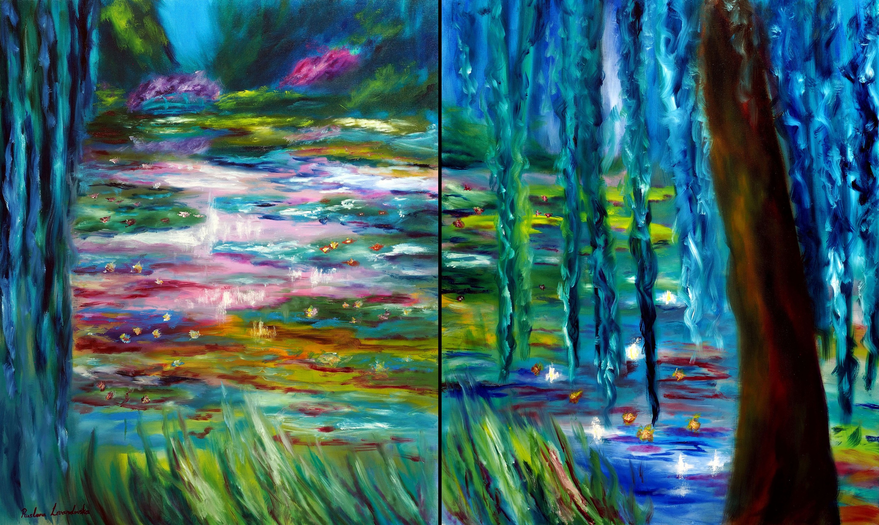 Ruslana Levandovska, Monet Japanese Garden in Giverny - diptych Ruslana Levandovska, Monet Japanese Garden in Giverny - diptych