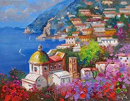 Peinture, Blooming on the coast - Italy impressionist painting, Andrea Borella