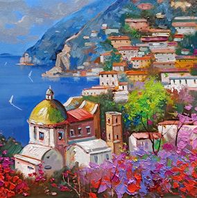 Peinture, Blooming on the coast - Italy impressionist painting, Andrea Borella