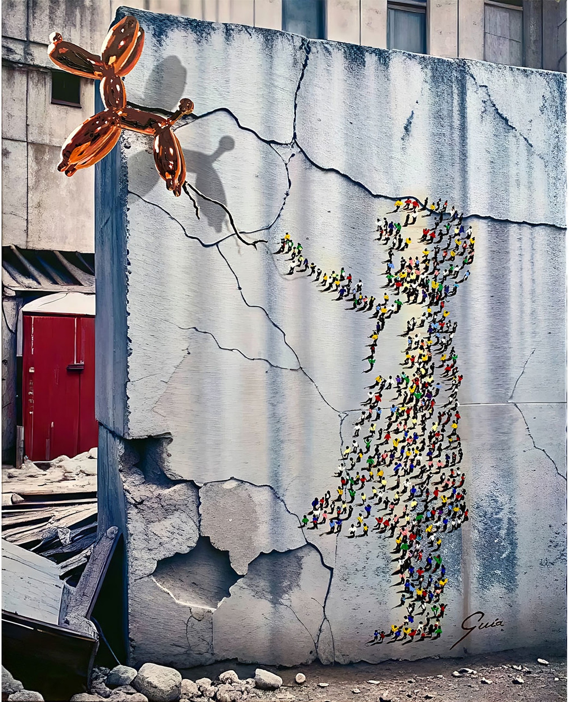 Miguel Guía, Fille Murale Ballon Chien S'échappant Miguel Guía, Fille Murale Ballon Chien S'échappant