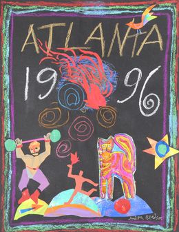 Fine Art Drawings, Atlanta Olympics - Cat and Torch, Judith Bledsoe