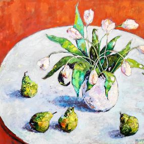 Painting, White Tulips and Pears, Ania Pieniazek