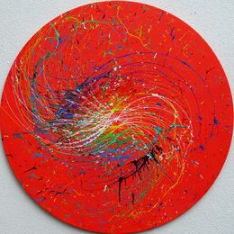 Painting, Splash 58 - action painting on round canvass, Mark Hellbusch